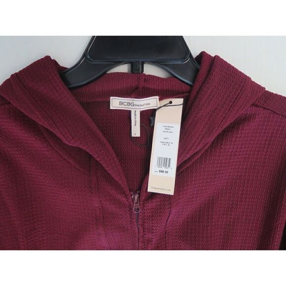 BCBGeneration Women's Sz L Wine Short Waffle Knit Slouchy Zip Up Hoodie $98+ - Picture 7 of 8